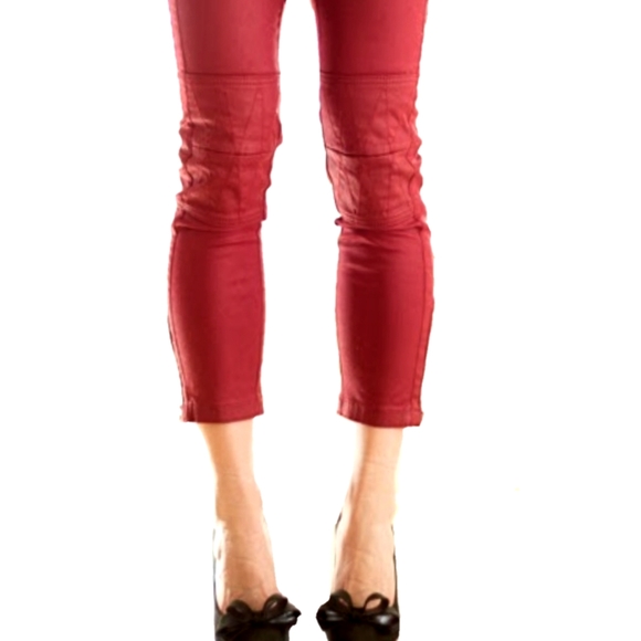Isabel Marant EToile Pelona Biker Pants Moto Skinny Jeans Red waxed H&M - Picture 12 of 12